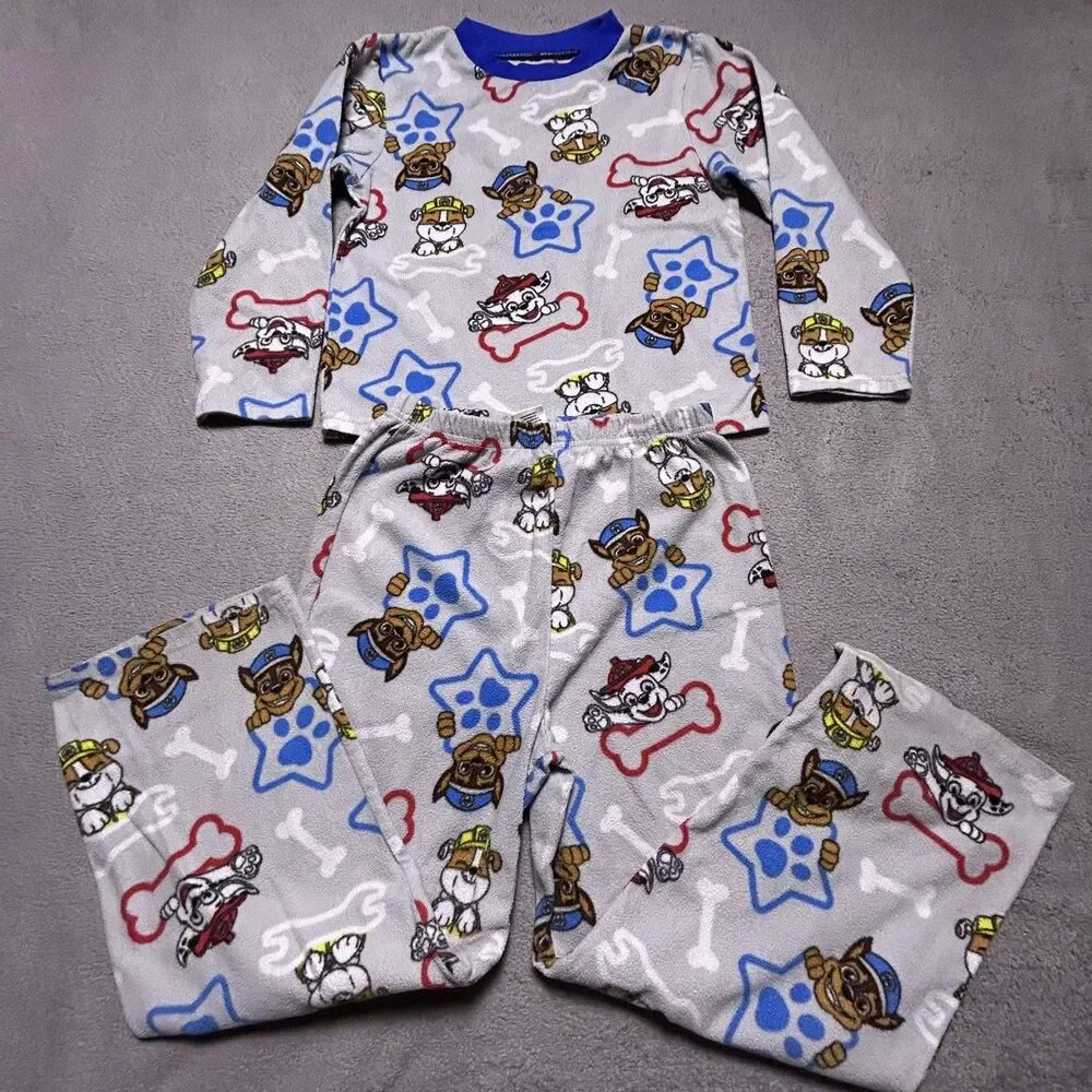 Paw Patrol 2-Piece Pajama Set Boys Size 8 Grey Fleece Chase Marshall Rubble PJs